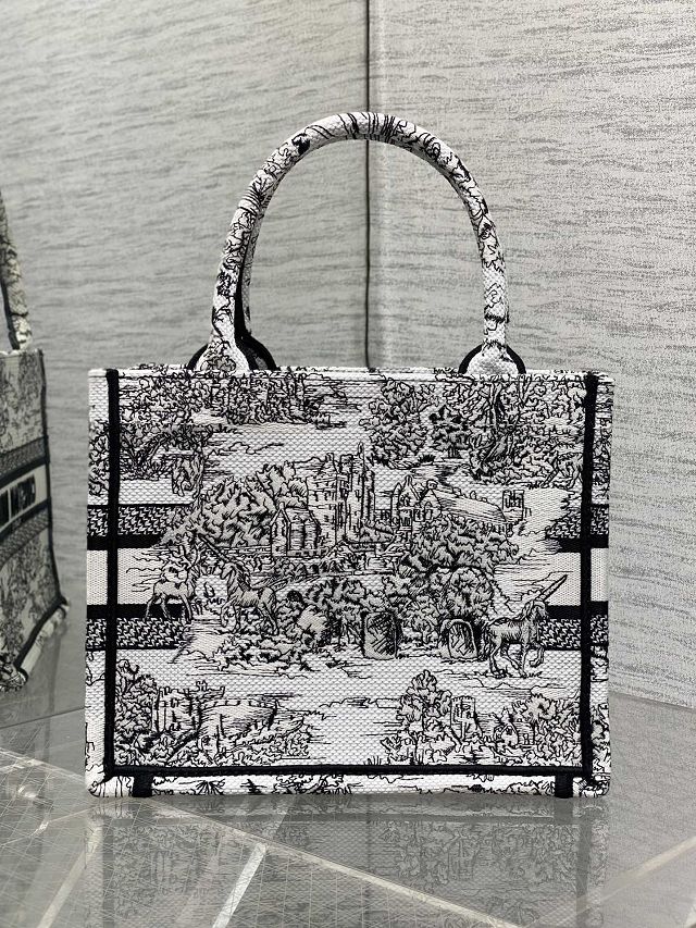 Dior original cotton small book tote bag M1265 black&white