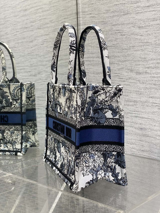 Dior original cotton small book tote bag M1265 white&blue