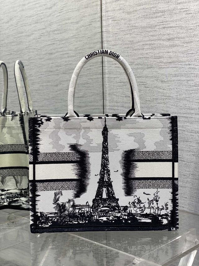 Dior original cotton medium book tote bag M1296 white