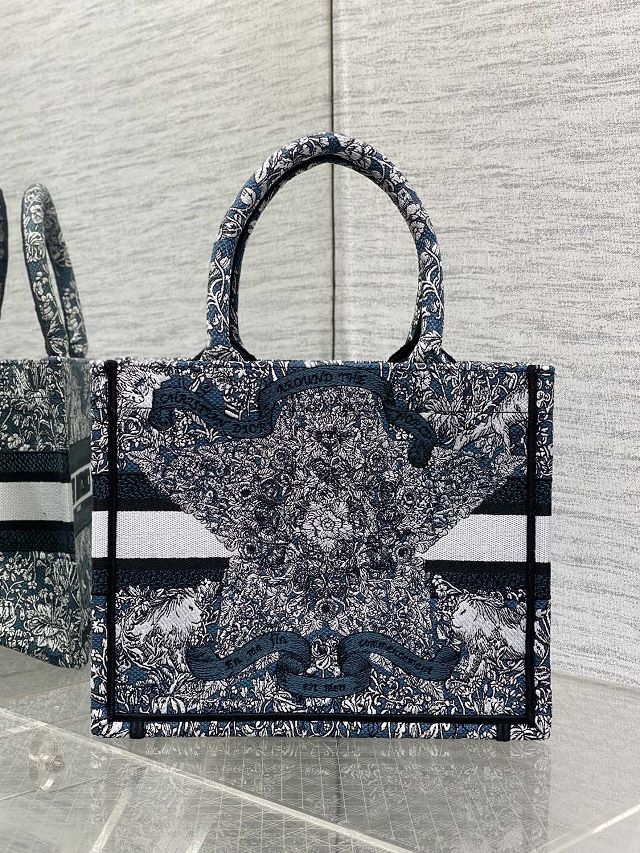 Dior original cotton small book tote bag M1265 blue