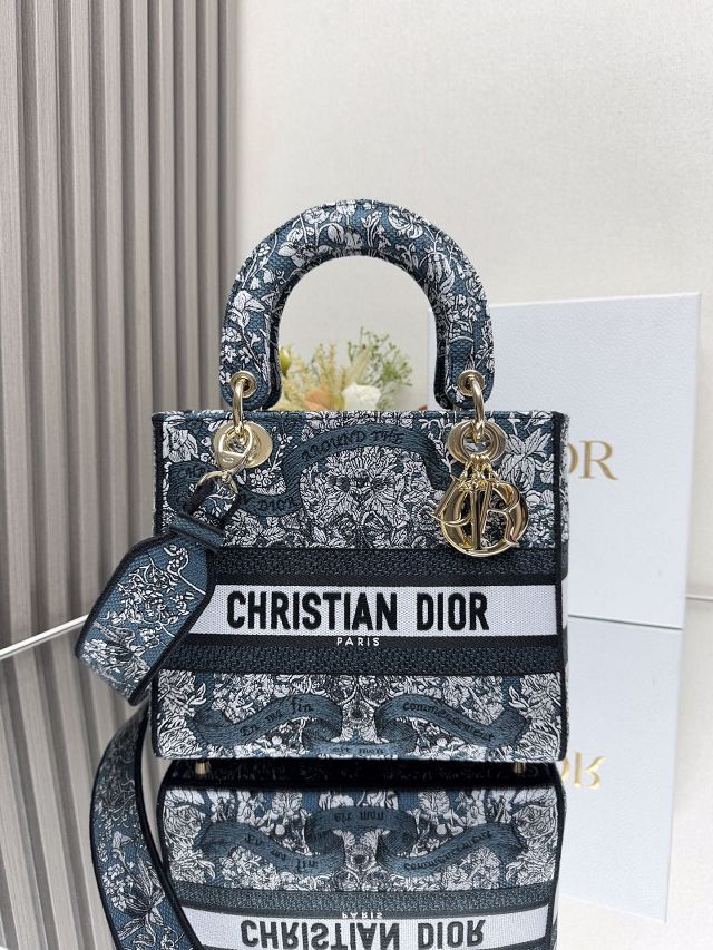 Dior original cotton medium lady bag M0565 blue