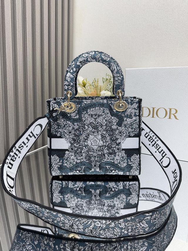 Dior original cotton medium lady bag M0565 blue