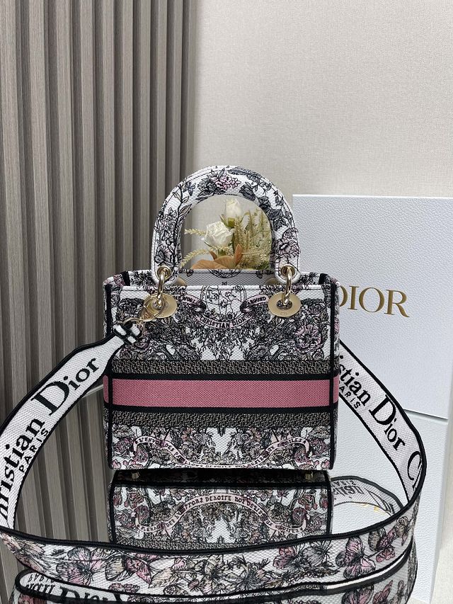 Dior original cotton medium lady bag M0565 white&pink