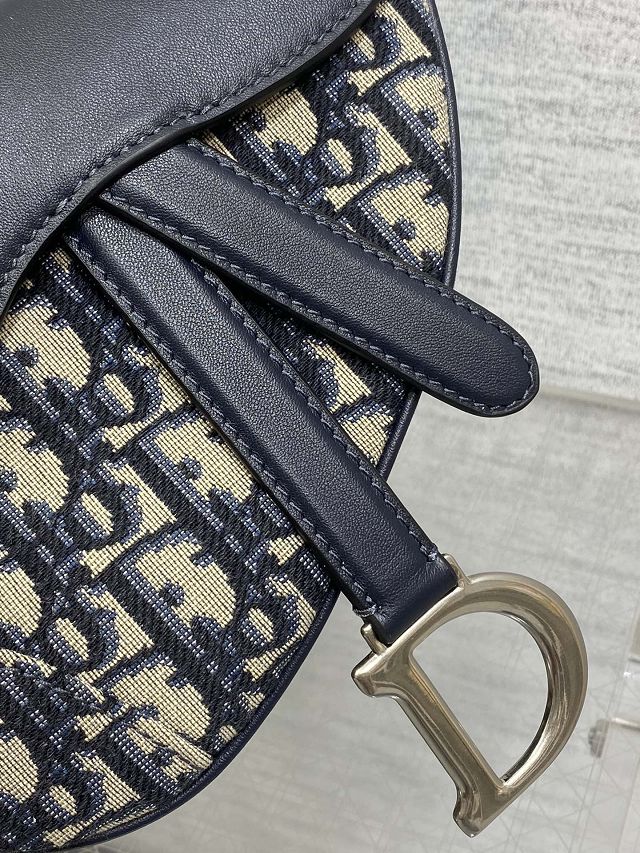 Dior original cotton&calfskin mini saddle bag M0456 blue