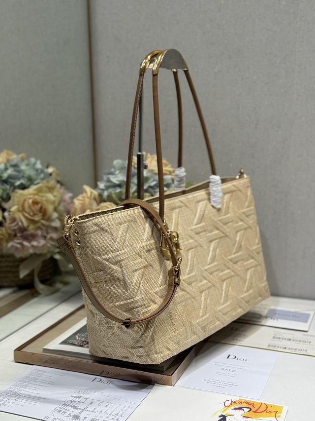 Dior original raffia large toujours tote bag M1167 apricot