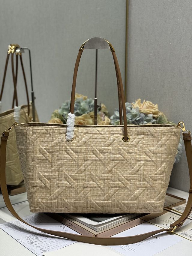 Dior original raffia large toujours tote bag M1167 apricot
