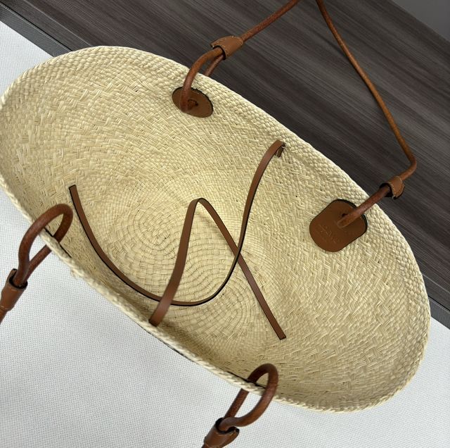 Loewe iraca palm&calfskin small anagram basket bag A223P65 tan