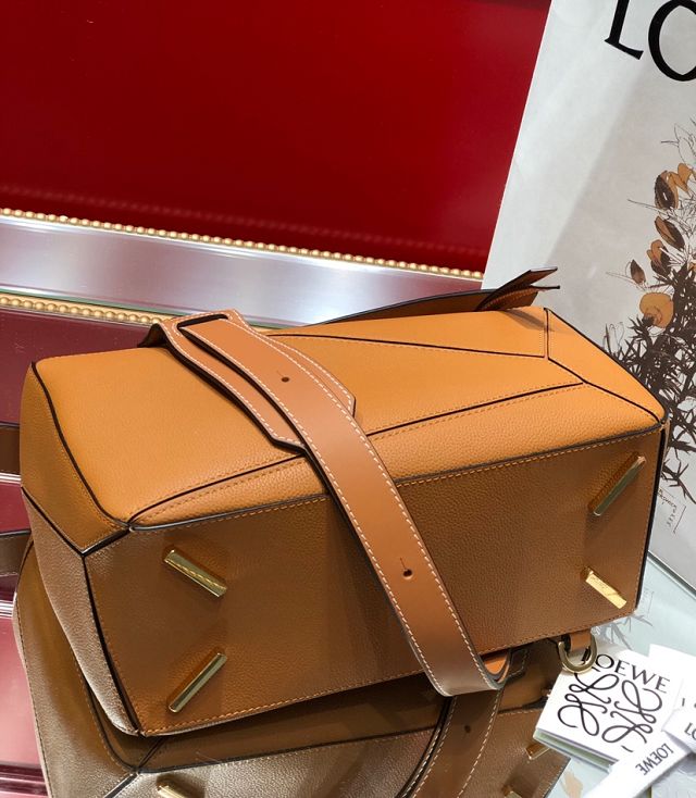 Loewe original grained calfskin medium puzzle bag A510P49 brown