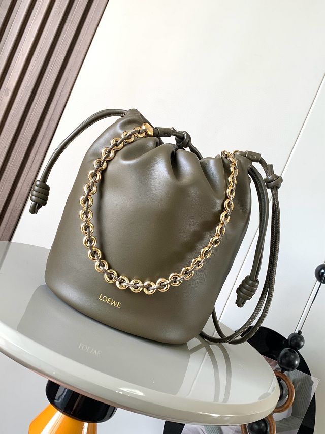 Loewe original lambskin flamenco purse bucket A411FPB khaki green