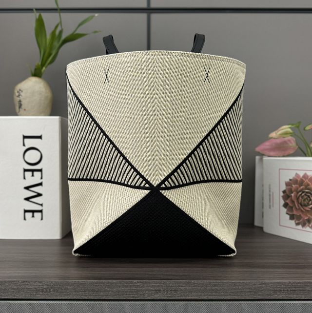 Loewe original canvas medium puzzle fold tote A657G50 white&black