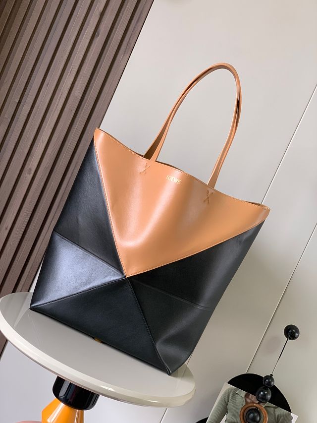 Loewe original calfskin large puzzle fold tote B933Q18 black&tan