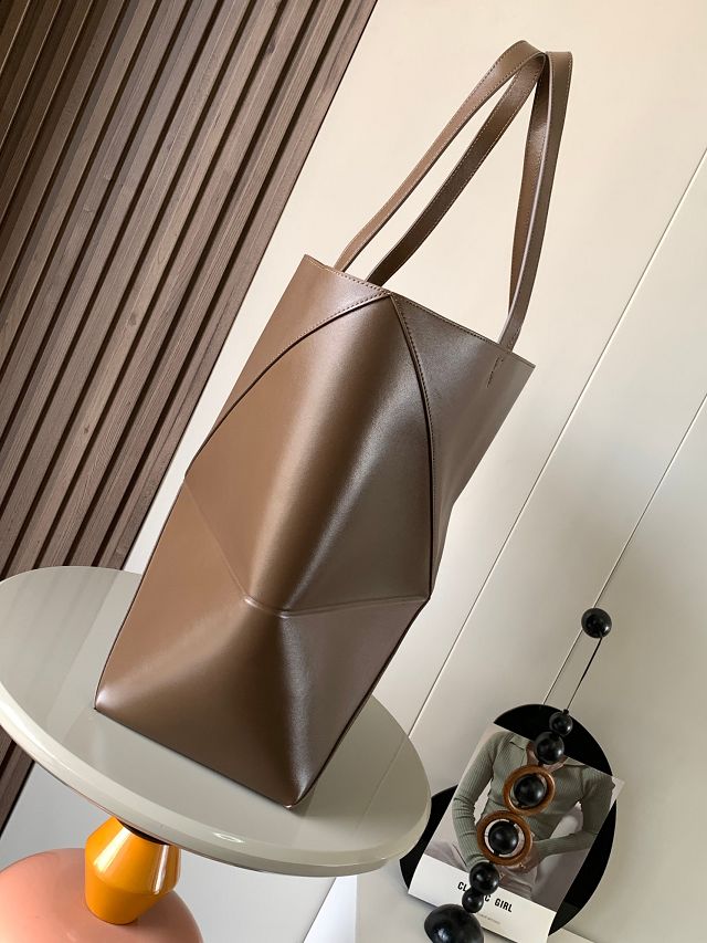 Loewe original calfskin large puzzle fold tote B933Q18 dark brown
