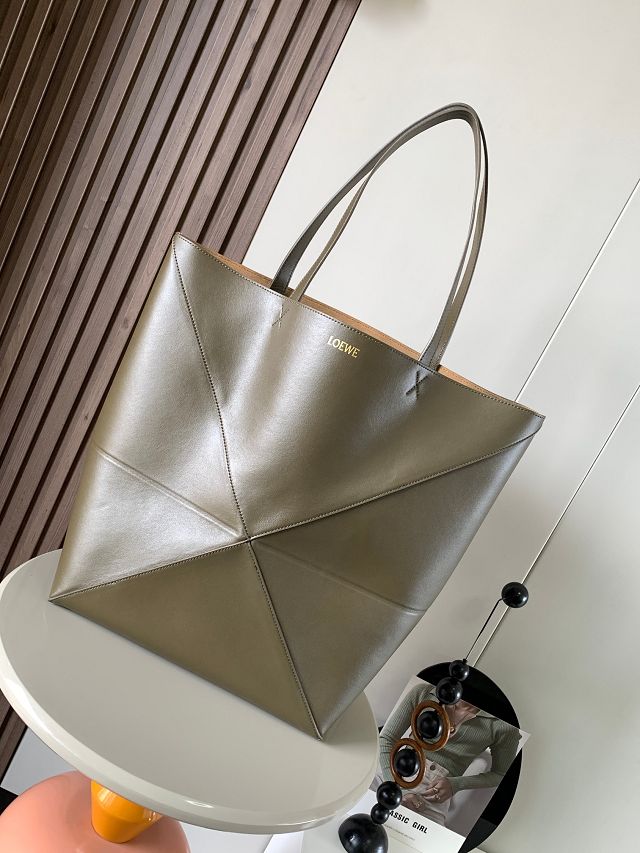 Loewe original calfskin large puzzle fold tote B933Q18 khaki green