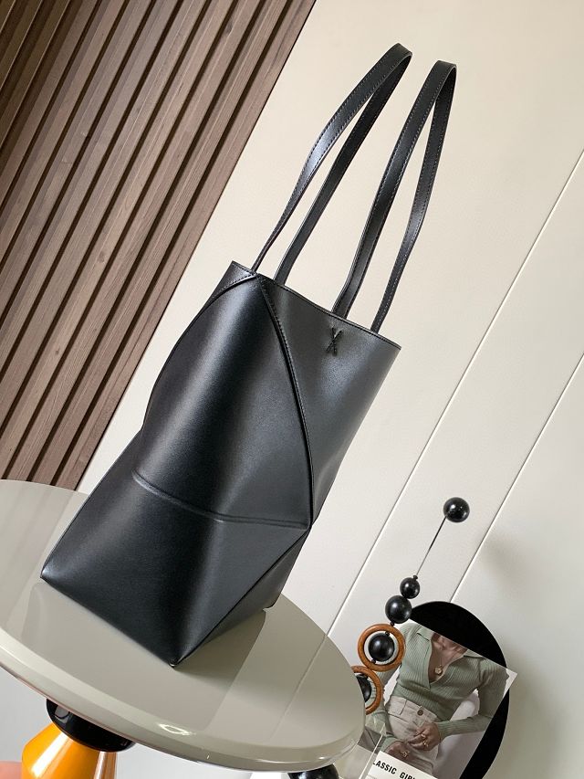 Loewe original calfskin medium puzzle fold tote A657G50 black