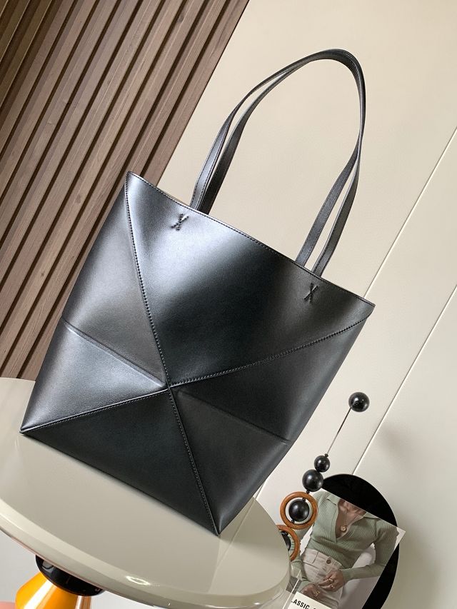 Loewe original calfskin medium puzzle fold tote A657G50 black