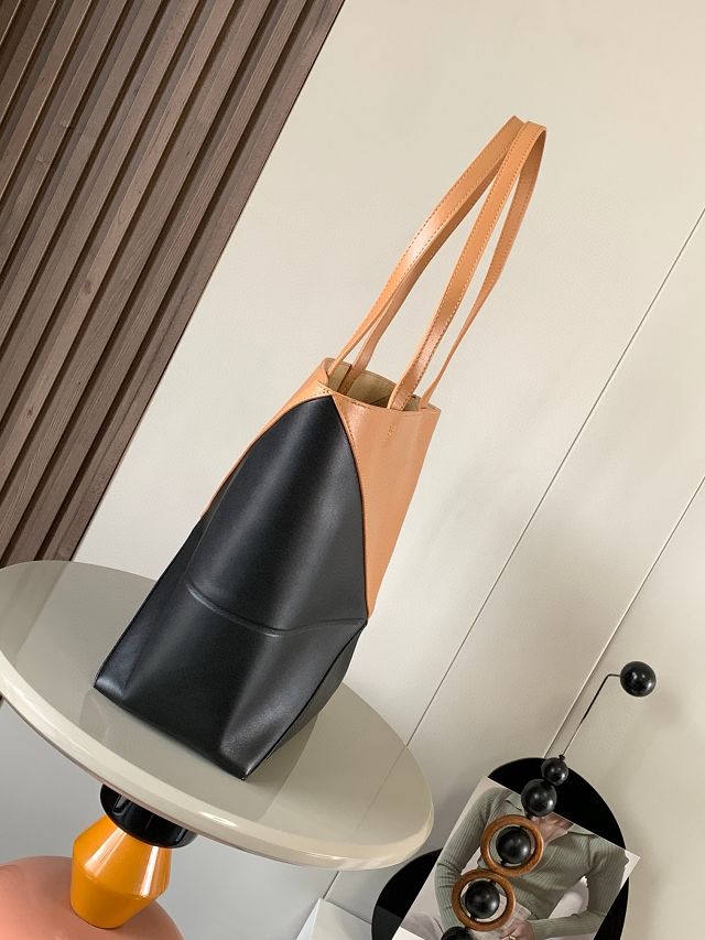 Loewe original calfskin medium puzzle fold tote A657G50 black&tan