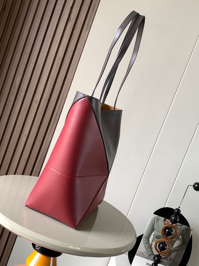 Loewe original calfskin medium puzzle fold tote A657G50 black&wine