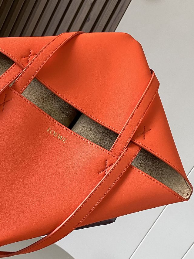 Loewe original calfskin medium puzzle fold tote A657G50 burgundy&orange