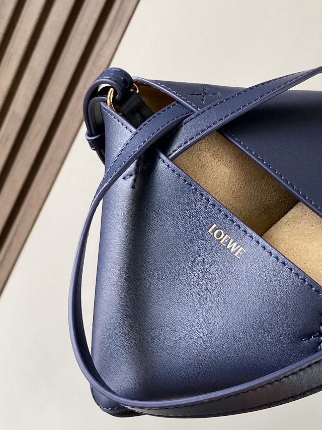 Loewe original calfskin mini puzzle fold tote A657V25 dark blue