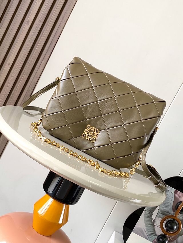 Loewe original lambskin medium goya puffer bag  A896P41 khaki green