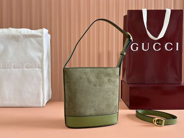 GG original suede calfskin 73 small bucket bag 833665 green