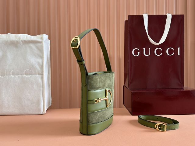 GG original suede calfskin 73 small bucket bag 833665 green