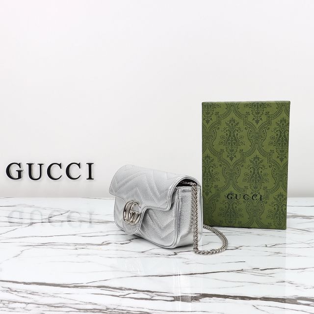 GG original calfskin marmont super mini bag 476433 silver