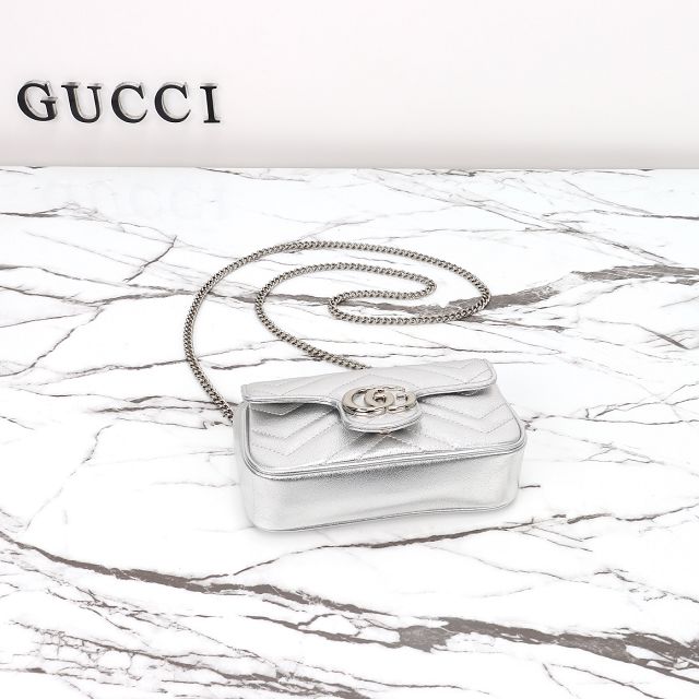 GG original calfskin marmont super mini bag 476433 silver
