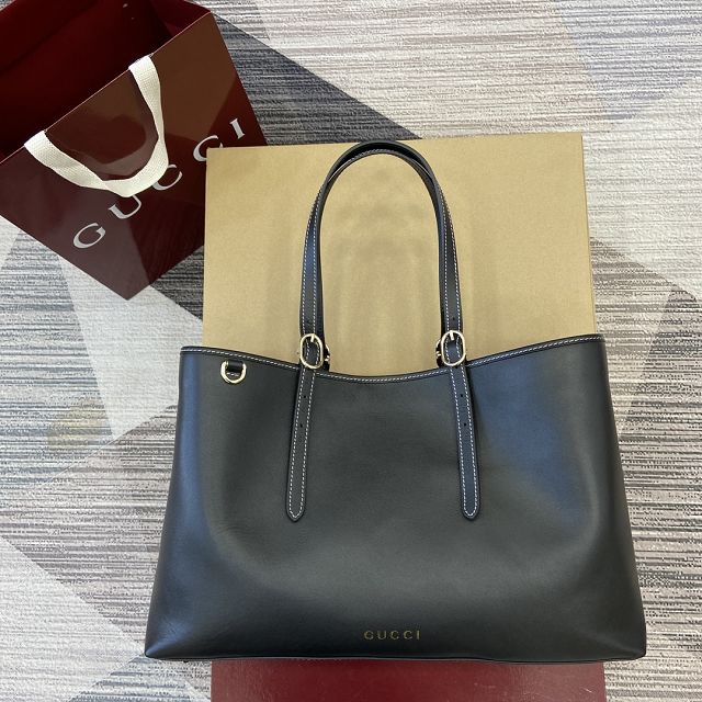 GG original calfskin emblem medium tote bag 815213 black