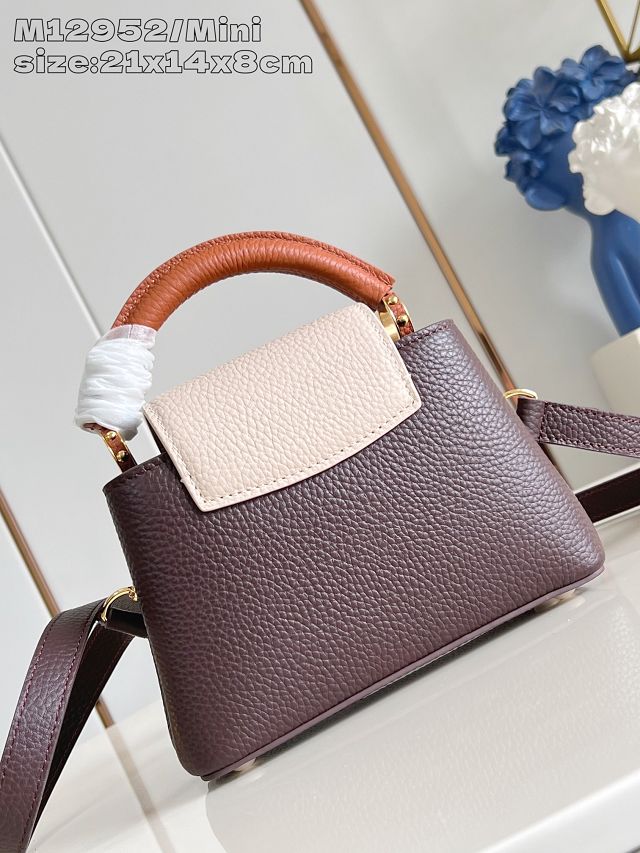Louis vuitton original calfskin capucines mini handbag M22606 burgundy