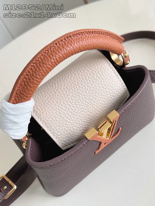 Louis vuitton original calfskin capucines mini handbag M22606 burgundy