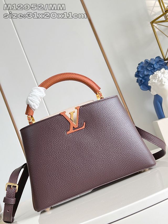 Louis vuitton original calfskin capucines mm handbag M20704 burgundy