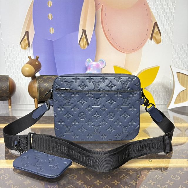 Louis vuitton original calfskin trio messenger bag M14785 blue