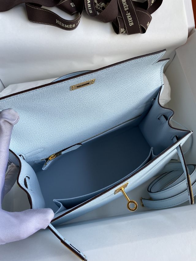 Hermes original epsom leather kelly 32 bag K32-1 azur