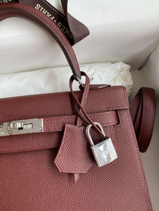 Hermes original epsom leather kelly 32 bag K32-1 rouge H