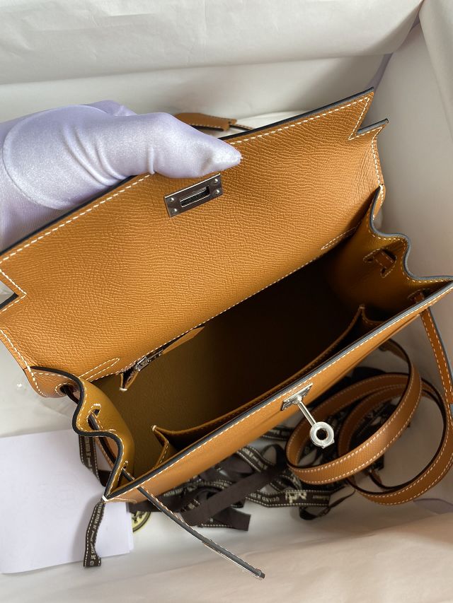 Hermes original epsom leather kelly 32 bag K32-1 toffe