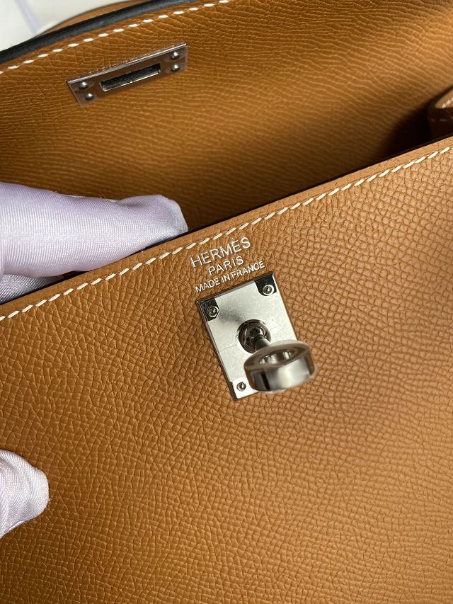Hermes original epsom leather kelly 32 bag K32-1 toffe