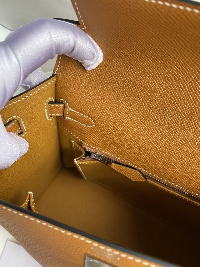Hermes original epsom leather kelly 32 bag K32-1 toffe