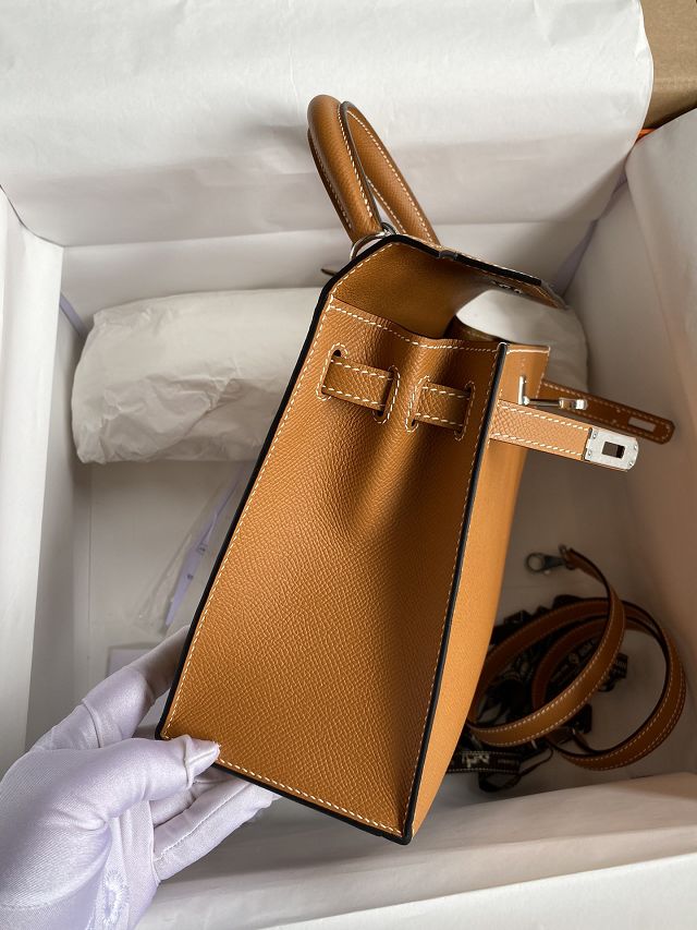 Hermes original epsom leather kelly 32 bag K32-1 toffe