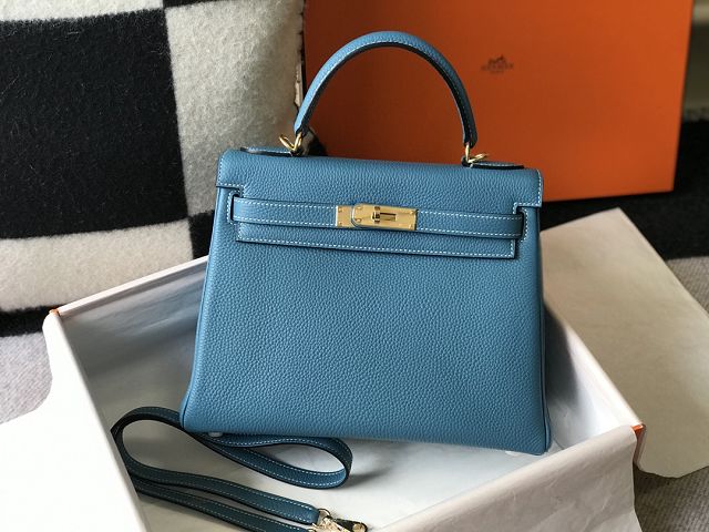 Hermes original togo leather kelly 32 bag K32-1 blue jean 