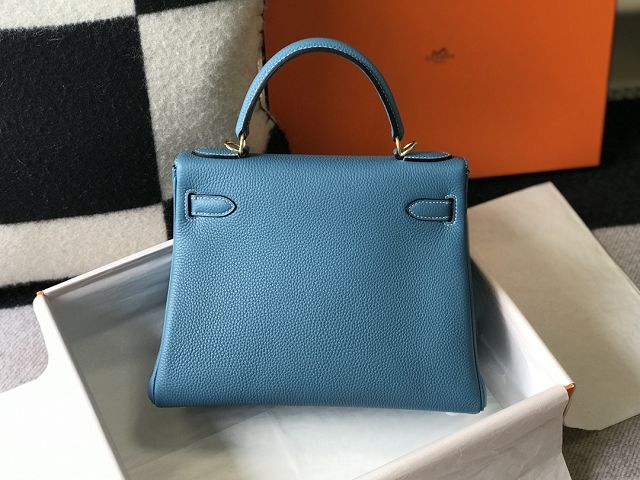 Hermes original togo leather kelly 32 bag K32-1 blue jean 