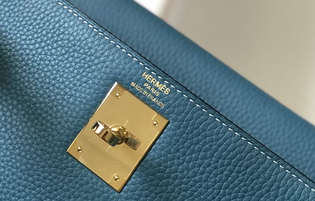 Hermes original togo leather kelly 32 bag K32-1 blue jean 