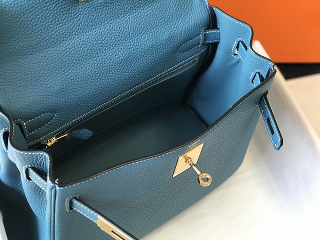 Hermes original togo leather kelly 32 bag K32-1 blue jean 