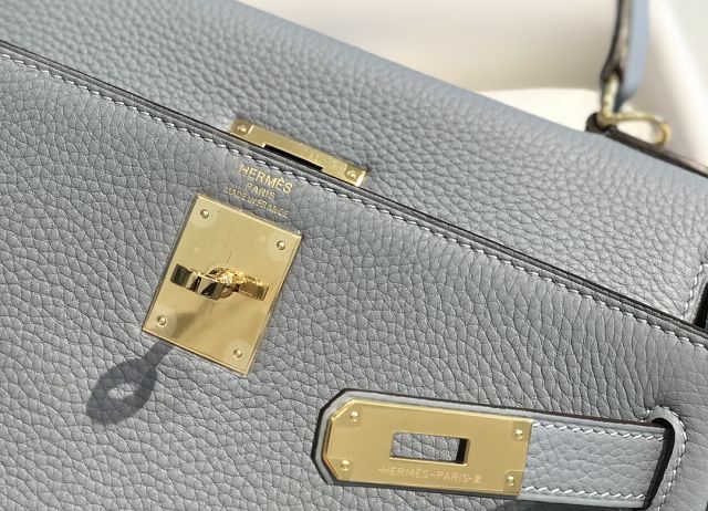 Hermes original togo leather kelly 32 bag K32-1 blue lin