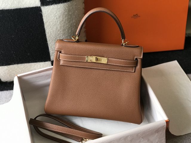 Hermes original togo leather kelly 32 bag K32-1 gold brown