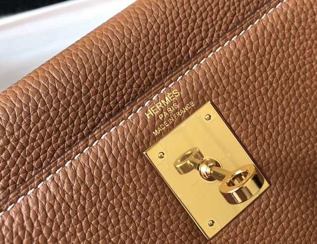 Hermes original togo leather kelly 32 bag K32-1 gold brown
