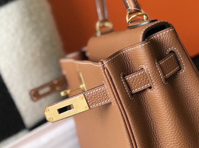 Hermes original togo leather kelly 32 bag K32-1 gold brown