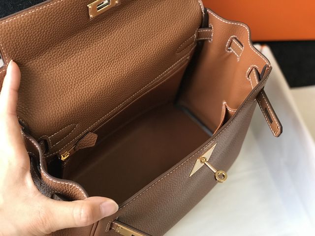 Hermes original togo leather kelly 32 bag K32-1 gold brown