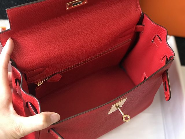 Hermes original togo leather kelly 32 bag K32-1 rouge casaque