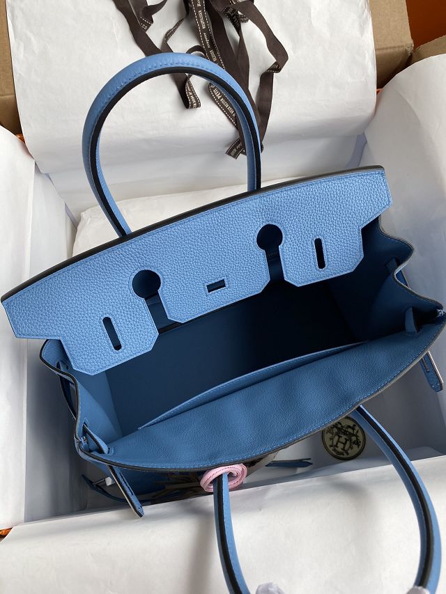 Hermes original togo leather birkin 25 bag H25-1 blue paradise
